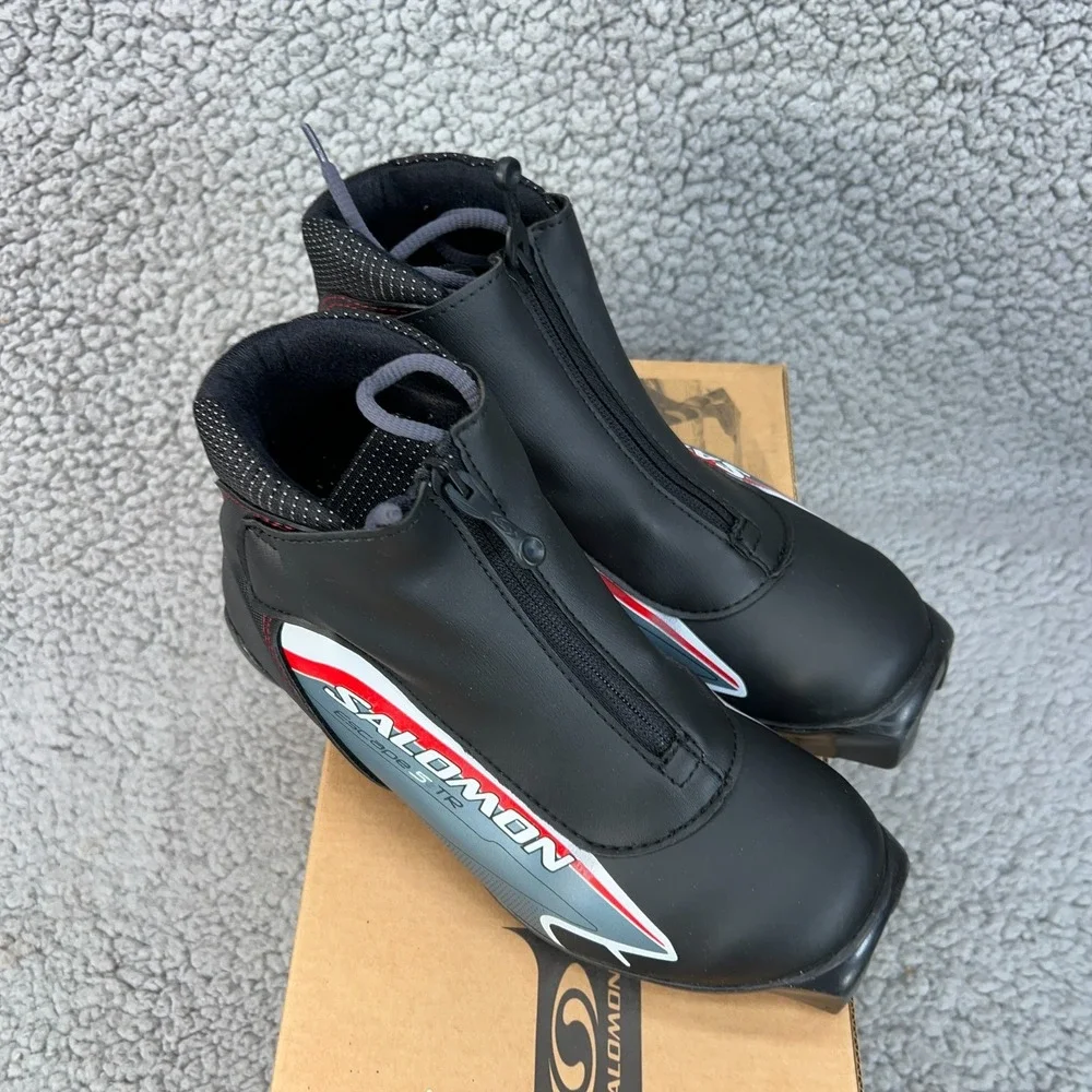 Salomon Escape 5 TR Black Red Cross Country Lace Zipper Ski Boots Men 4.5 22.5